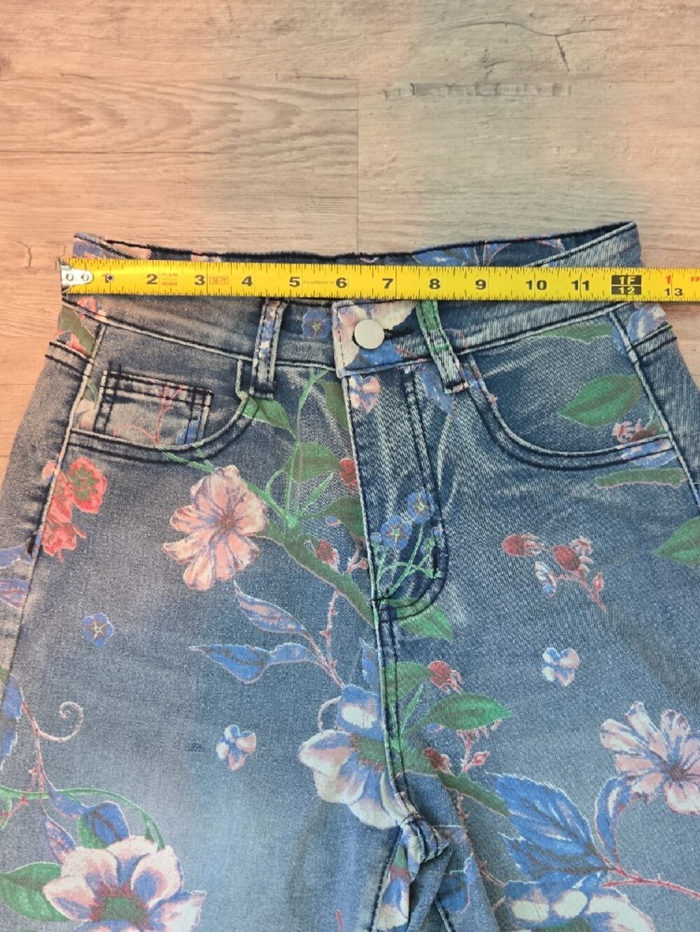 Denim Bermuda Shorts with Colorful Floral Print - Picture 4 of 8